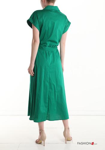 Robe chemise en Coton manches courtes longue avec ceinture en tissu - ph 2
