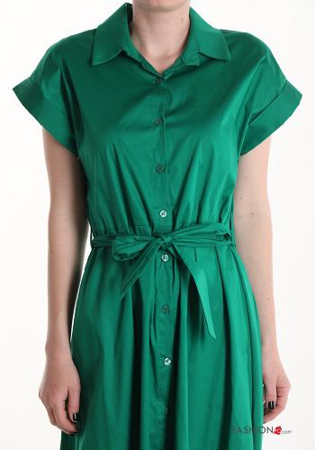 Robe chemise en Coton manches courtes longue avec ceinture en tissu - ph 4