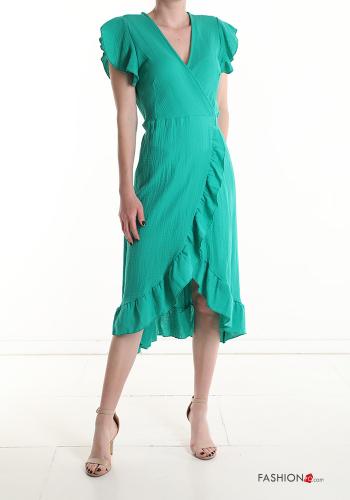 Robe en Coton manches courtes à col en V avec fonte à volants - ph 1