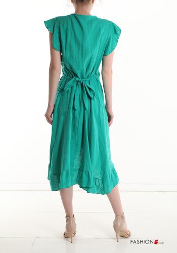 Robe en Coton manches courtes à col en V avec fonte à volants - ph 3