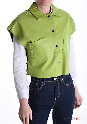 faux leather with collar Gilet with buttons without lining with pockets - ph 1
