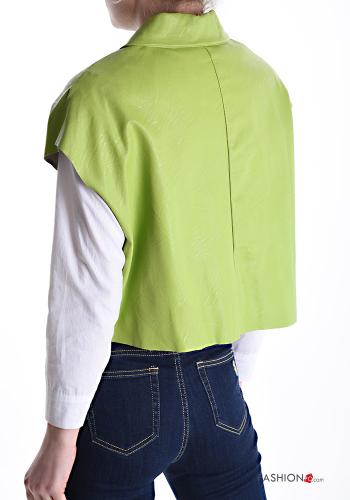 faux leather with collar Gilet with buttons without lining with pockets - ph 2