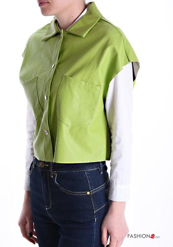 faux leather with collar Gilet with buttons without lining with pockets - ph 3