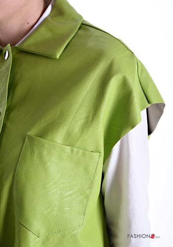 faux leather with collar Gilet with buttons without lining with pockets - ph 4