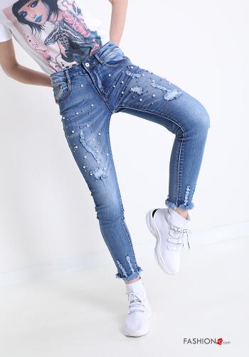 Jeans in Cotton  with pockets with studs with pearls - ph 1