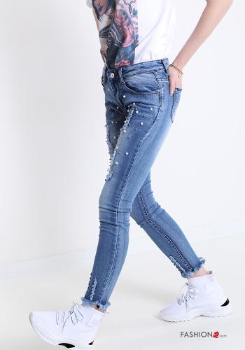 Jeans in Cotton  with pockets with studs with pearls - ph 3