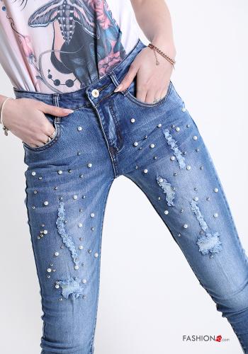 Jeans in Cotton  with pockets with studs with pearls - ph 4