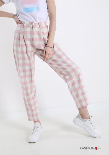 Pantalone in Cotone  con tasche Fantasia quadrettata vichy - ph 1