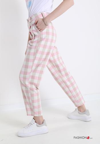 Pantalone in Cotone  con tasche Fantasia quadrettata vichy - ph 3