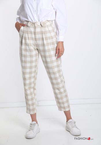 Pantalone in Cotone  con tasche Fantasia quadrettata vichy - ph 1