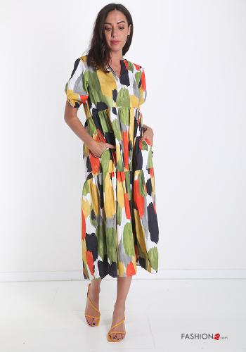 Robe en Coton  à volants avec poches Imprimé coloré - ph 1