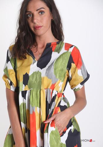 Robe en Coton  à volants avec poches Imprimé coloré - ph 4