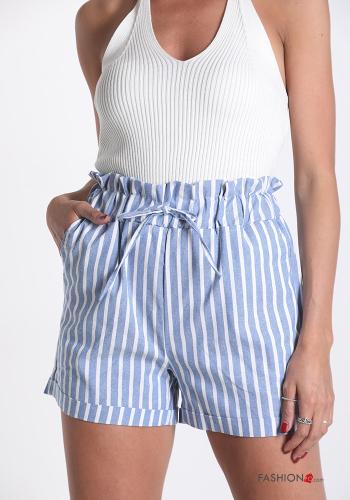 Pantaloncino Short in Lino  con tasche con fiocco Fantasia righe - ph 1