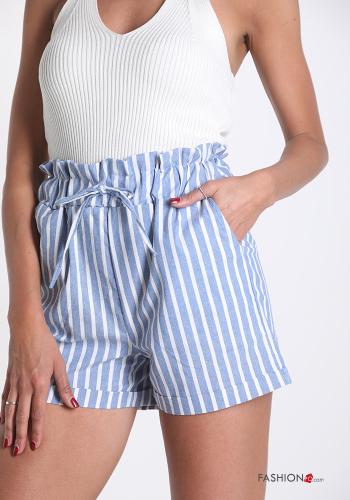 Pantaloncino Short in Lino  con tasche con fiocco Fantasia righe - ph 4