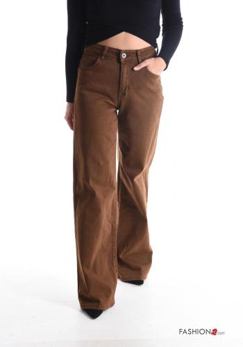 flared long Cotton Jeans with buttons with zip with pockets - ph 1
