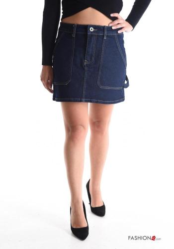 Mini Jupe en Coton en denim à boutons avec fermeture éclair avec poches - ph 1