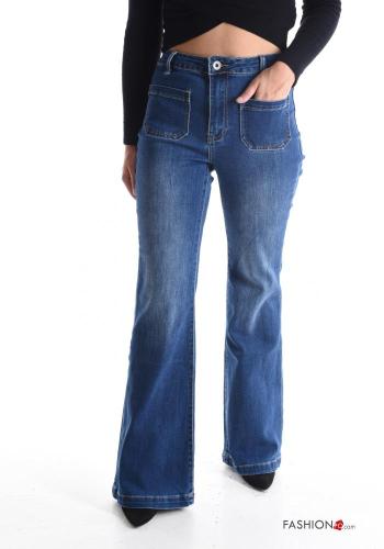 ausgestellte Jeans aus Baumwolle mit Knöpfen mit Reißverschluss mit Taschen - ph 1