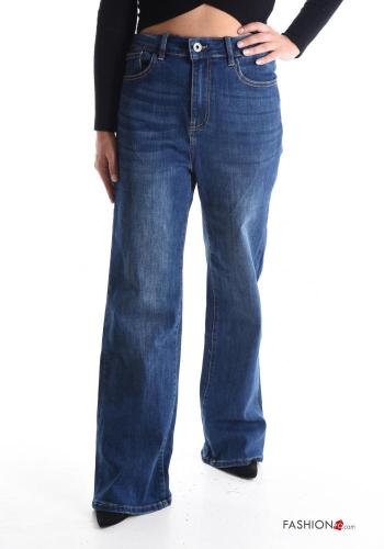 Jeans en Coton wide leg à boutons avec fermeture éclair avec poches - ph 1