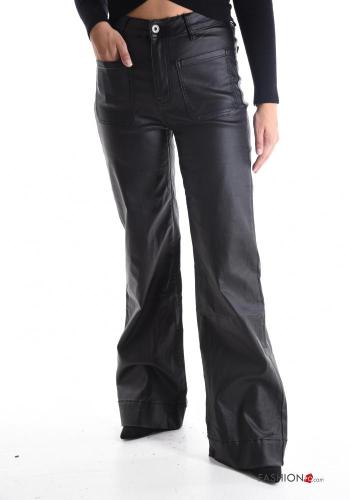 faux leather wide leg Trousers with buttons with zip with pockets - ph 1