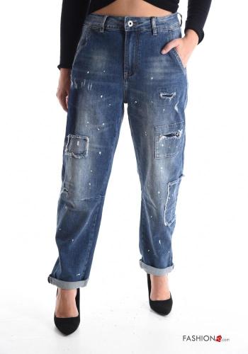 Jeans in Cotone con tasche con bottoni con zip