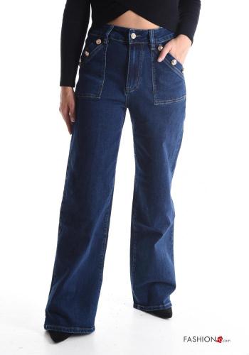 Jeans in Cotone wide leg con bottoni con tasche