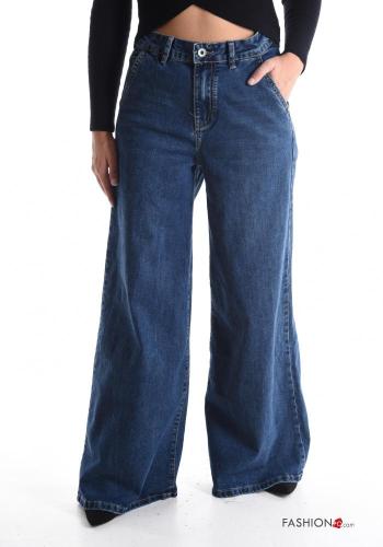 ausgestellte wide leg Jeans aus Baumwolle mit Knöpfen mit Reißverschluss mit Taschen - ph 1