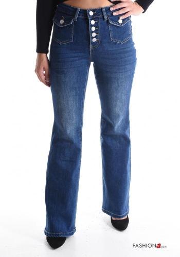 Jeans in Cotone a zampa con bottoni con tasche