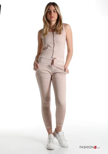 Cotton Jumpsuit with pockets with zip with bow - ph 1