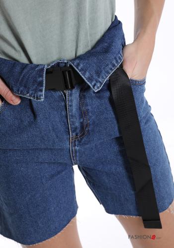Pantaloncino Short in Cotone denim con cintura con tasche - ph 4