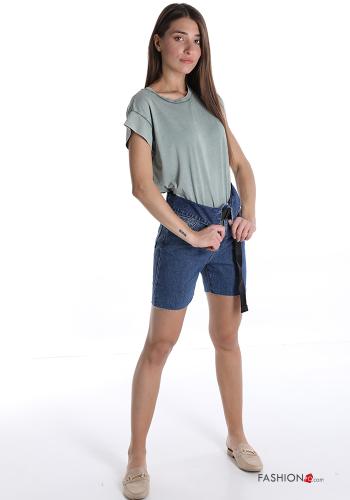 Pantaloncino Short in Cotone denim con cintura con tasche - ph 5