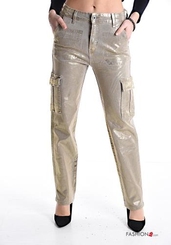 metallic Cotton Trousers with pockets