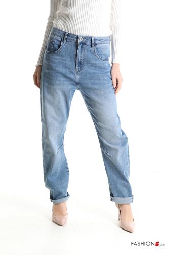 mit tiefem schritt wide leg Jeans aus Baumwolle mit Taschen