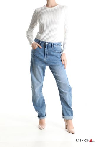 Jeans in Cotone cavallo basso wide leg con tasche - ph 5