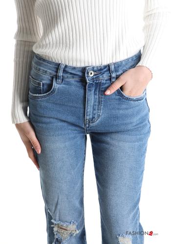 ausgestellte asymmetrisch zerrissene destroyed Jeans aus Baumwolle mit Taschen mit Fransen - ph 4