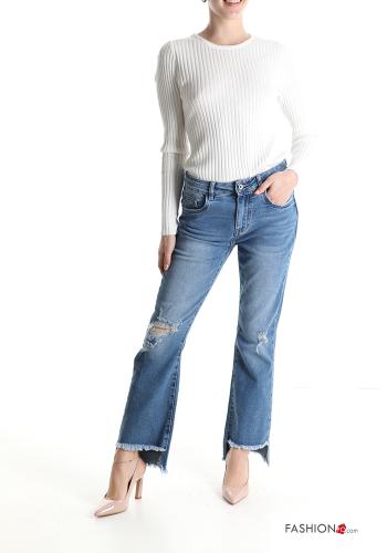 ausgestellte asymmetrisch zerrissene destroyed Jeans aus Baumwolle mit Taschen mit Fransen - ph 5