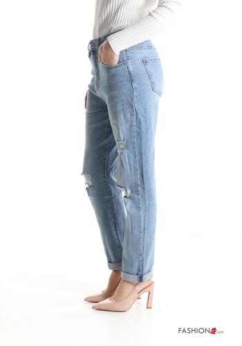 denim ripped Cotton Jeans with pockets with zip - ph 3