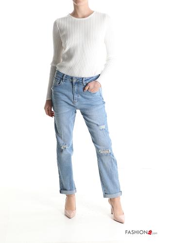 denim ripped Cotton Jeans with pockets with zip - ph 5