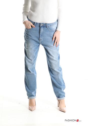 Jeans in Cotone wide leg con tasche
