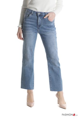 raw hem finish Cotton Jeans with pockets - ph 1