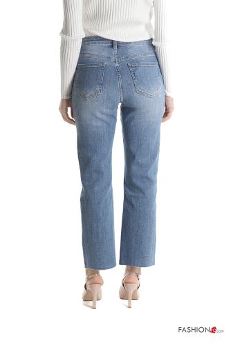 raw hem finish Cotton Jeans with pockets - ph 2