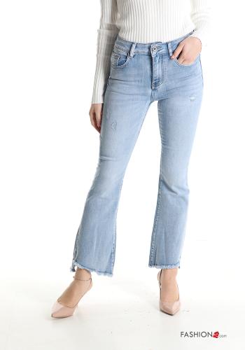 flared Cotton Jeans with pockets with fringe