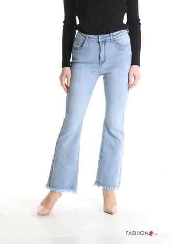 flared Cotton Jeans with pockets with fringe