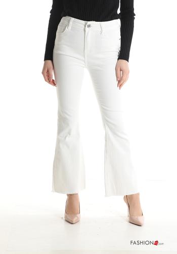 flared Cotton Jeans with pockets with fringe