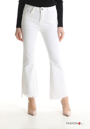 flared Cotton Jeans with pockets with fringe