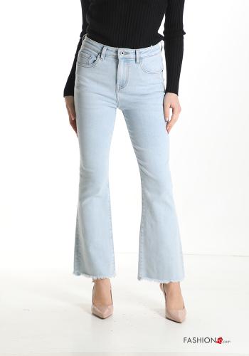 ausgestellte Jeans aus Baumwolle mit Taschen mit Fransen - ph 1