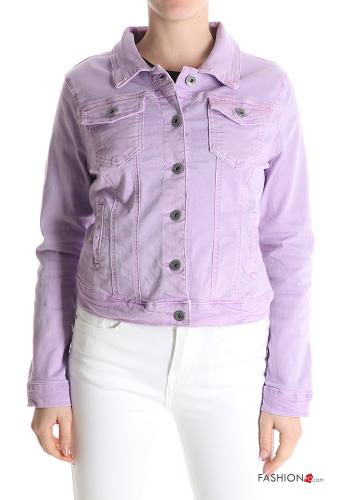 denim with collar Cotton Jacket with buttons with pockets - ph 1