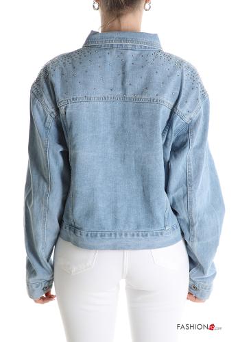 Giacca in Cotone denim con colletto con bottoni con strass - ph 2
