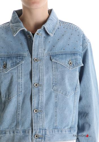 Giacca in Cotone denim con colletto con bottoni con strass - ph 4