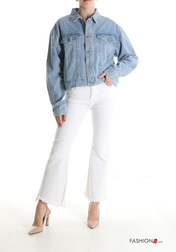 Giacca in Cotone denim con colletto con bottoni con strass - ph 5