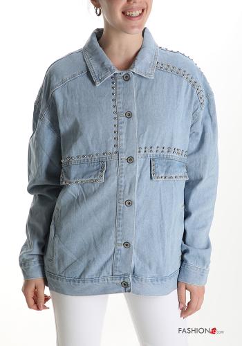 Giacca in Cotone denim con colletto con tasche con bottoni con borchie - ph 1